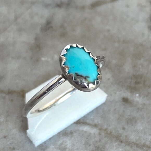 VTG Sterling Silver 925 Tiny Sawtooth Bezel Set Turquoise Baby Child Ring Sz 1 - Picture 8 of 16